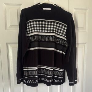 Alia Black and White Geometric Knit Sweater